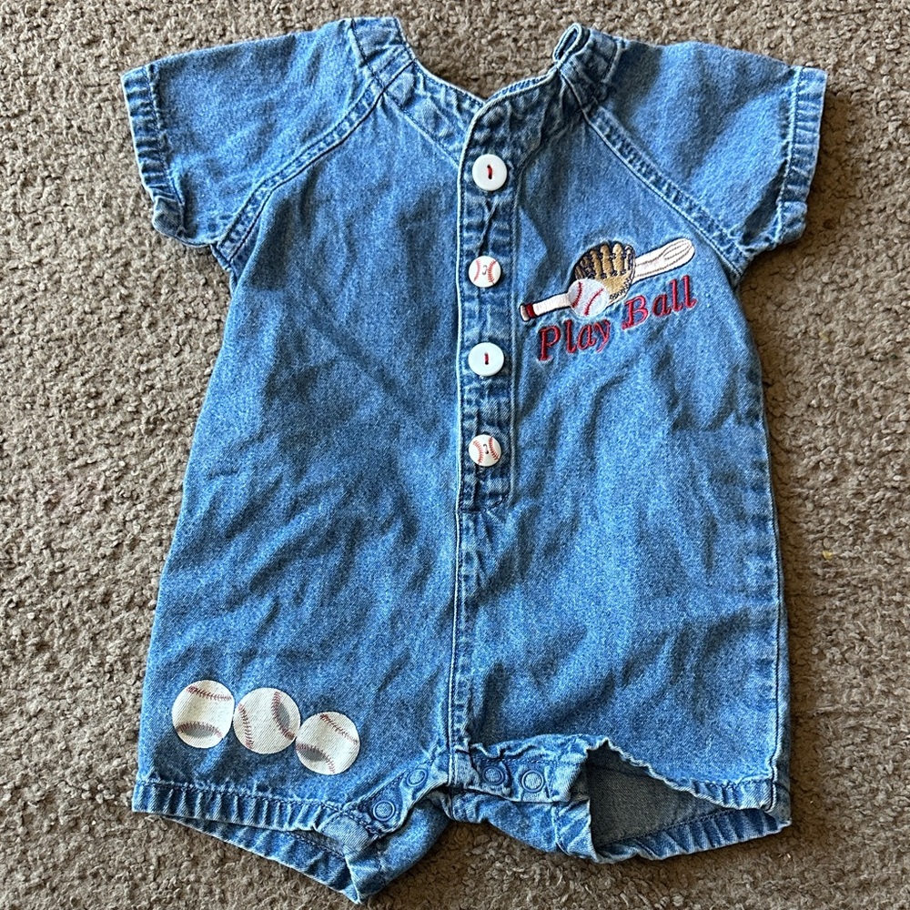 Vintage Class Club Denim Baby Outfit with Baseball Detail